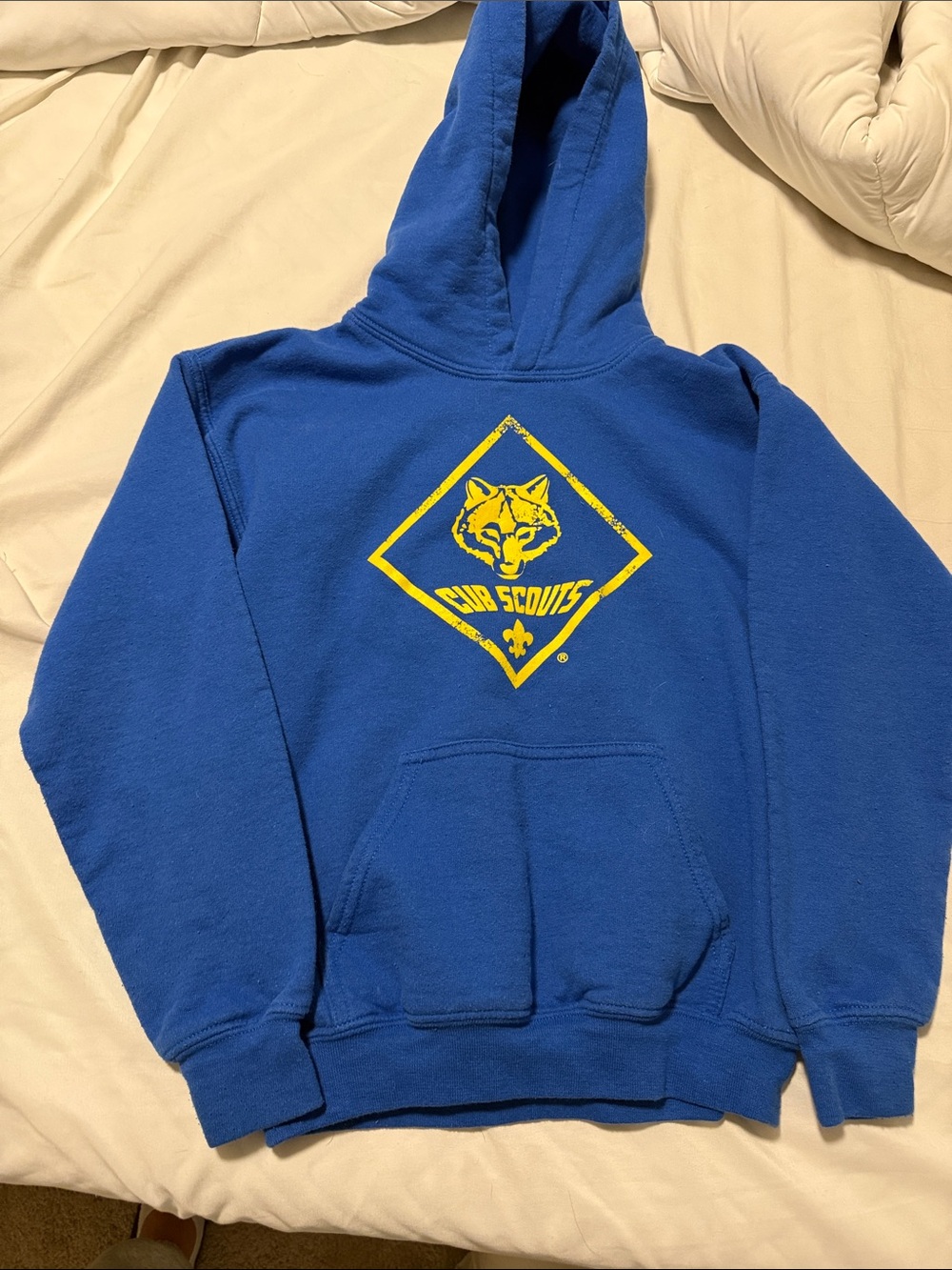 Blue boys Cub Scouts Hooded Sweatshirt with Yellow Logo